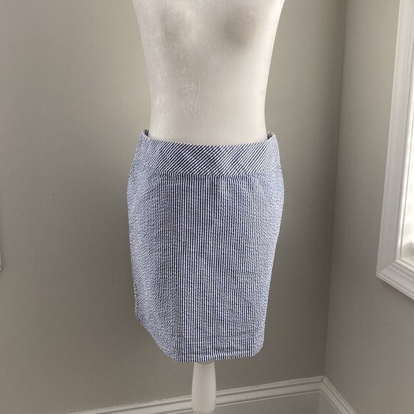 LLBEAN Blue White Searsucker Summer Mini Skirt Size 10 - Picture 2 of 8
